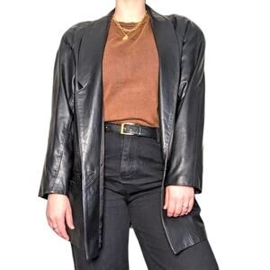 Vintage Ruth Wagner Genuine Leather Blazer Jacket in Black, Size Large
